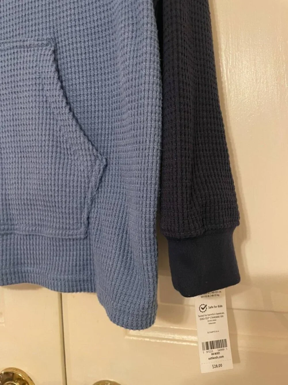 NWT OshKosh B'gosh Boys Blue Waffle Knit Hoodie 14 - Cozy Kidcore Pullover
